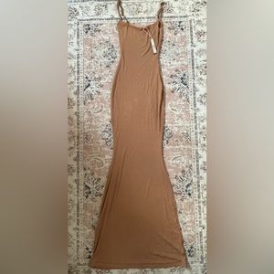 SKIMS Long Skip Dress in Camel XXS